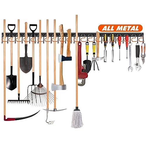 68'' All Metal Garden Tool Organizer Adjustable Garage Tool Organizer Wall Mount Garage Organizers and Storage with Heavy Duty Hooks Tool Hangers for Garage Wall (68inch(17"x4pack))