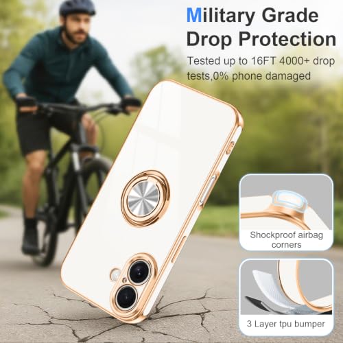 Designed for iPhone 16 Case with Ring Stand Slim White (White / 6.1'' iPhone 16)