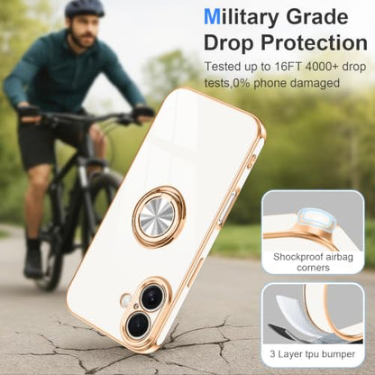 Designed for iPhone 16 Case with Ring Stand Slim White (White / 6.1'' iPhone 16)