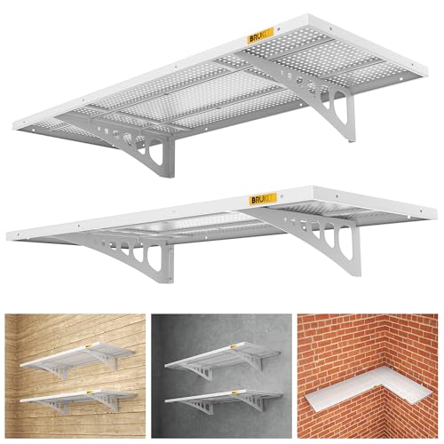 2Pack 1.64x4ft Adjustable Metal Garage Wall Shelving Heavy Duty Garage Storage Shelf Wall Mounted White (1.64x4ft-2Pack / White)