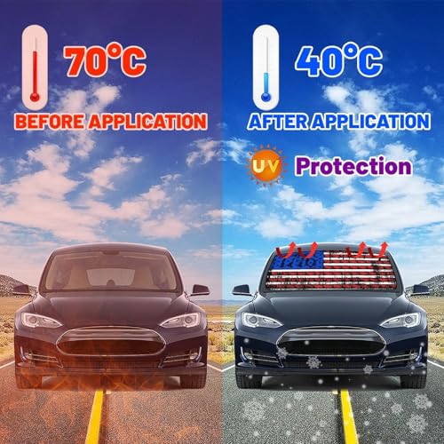 American USA Flag Car Windshield Sunshade Umbrella USA Flag Sun Shade for Car Windshield Umbrella Upgraded Sunshades Blocks UV & Heat Front Window Shades for SUV Sedan Auto (One Size / Style20)