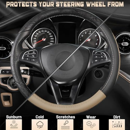 Steering Wheel Cover 14.5 (Standard size[14 1/2''-15''] / Black and Beige)