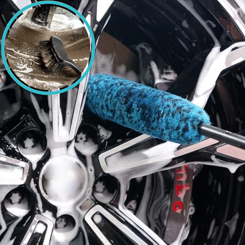 PRO Choice 4 Pack Long Handle Wheel Brush Kit for Cleaning Wheel and Tire (4-Pack / Blue/Black)