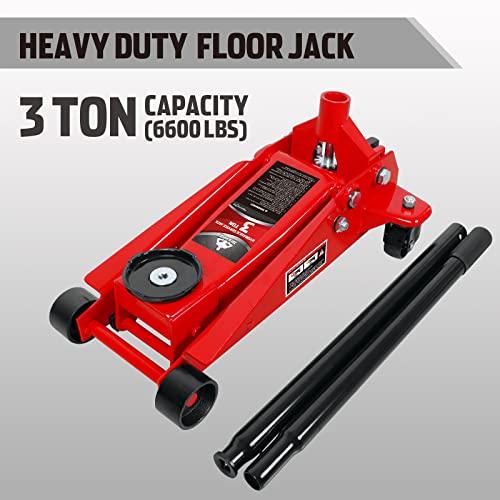 Floor Jack 3 Ton Capacity Fast Lift Service Jack Steel Heavy Duty Hydraulic Car Jack (3 Ton Fast Lift / Red)