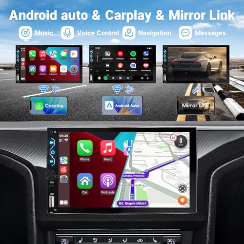 Wireless Carplay Double Din Car Stereo with Backup Camera (with Wireless/ Wired CarPlay & Android Auto)