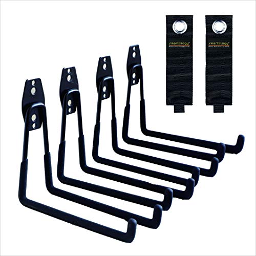 Garage Hooks 4 Pack Wall Mount Storage Hanger with 2 Extension Cord Holder Organizer (Black 4 Pack)