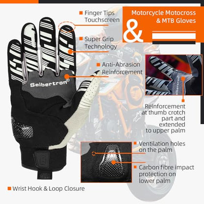 SPS 2 Unisex Touchscreen Road Racing Motorcycle MTB Sports Gloves Also fit BMX MX ATV Mountain Bike Bicycle Cycling Off (White SPS-2 / S Adult)