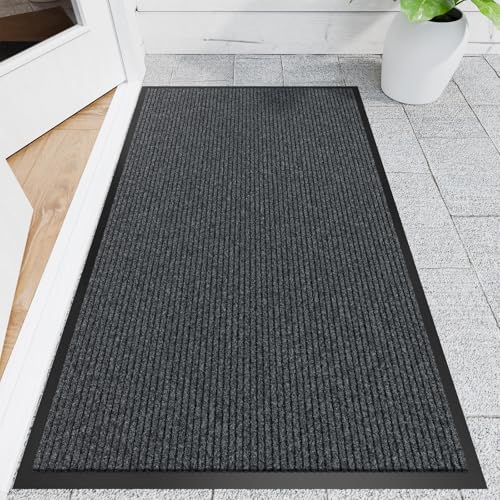 Front Door Mat (3' x 5' (Rectangular) / Gray-stripe)