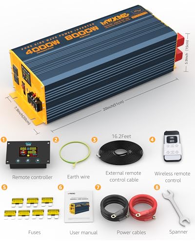 4000W Pure Sine Wave Power Inverter DC 48V to AC 110V 120V for Home RV with Dual AC Outlets 1 USB (4000W- 48V)