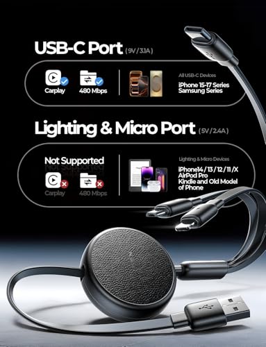 Multi Charging Cable (Black / 3.7FT+3.7FT)
