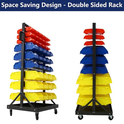 90 Parts Bin Rack Garage Storage Unit 9 Tiers System Steel Shelf with Portable Wheels (9 Tiers)
