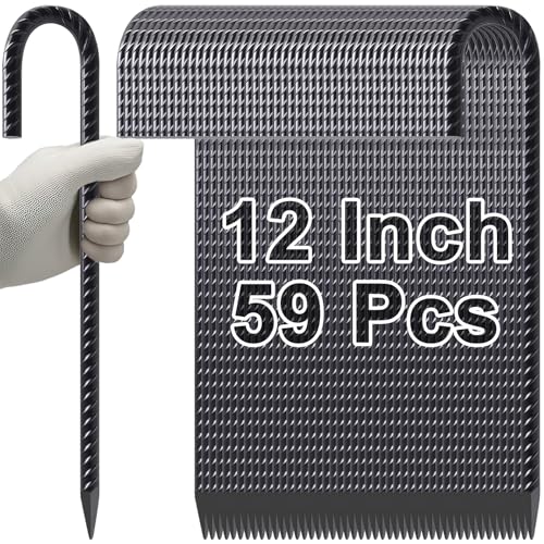 Rebar Stakes 12 Inch J Hook Heavy Duty Tent Stakes for Wire Fencing (J-12 Inch-59 Pcs / J-12 Inch-Φ5/16"-Black)