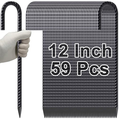 Rebar Stakes 12 Inch J Hook Heavy Duty Tent Stakes for Wire Fencing (J-12 Inch-59 Pcs / J-12 Inch-Φ5/16"-Black)
