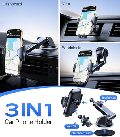 2026 Ultimate Sturdy Car Phone Holder [Upgraded 95+LBS Strongest Suction] Universal Long Arm Cellphone Mount for Car Dashboard Windshield Vent Truck Boat for iPhone 17 16 Pro Max & Android (Classic Black)