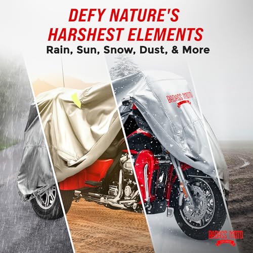Heavy Duty Motorcycle Cover for Harley Trike (Light Gray / [HD TRIKE] 110"L x 61"W x 55"H)