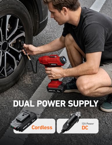 Cordless Tire Inflator Portable Air Compressor 160PSI 12VDC Battery (Red)