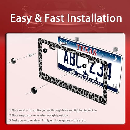 Black Gray Leopard Print License Plate Frame Cheetah Print License Holder (Black Gray Leopard Print)