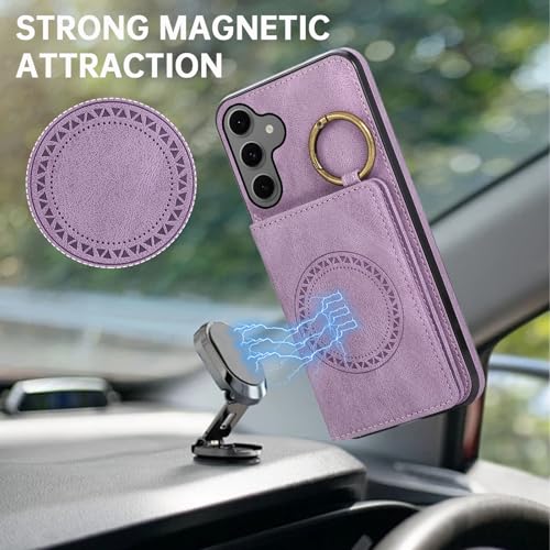 Compatible with Samsung Galaxy Samsung Galaxy S26 5G Wallet Case Screen Protector Crossbody Shoulder Strap Ring Buckle Stand Card Holder Magnetic Car Mount Phone Cover for S 26 26S Women Men Purple (Purple / for S26)