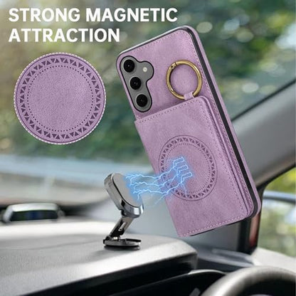 Compatible with Samsung Galaxy Samsung Galaxy S26 5G Wallet Case Screen Protector Crossbody Shoulder Strap Ring Buckle Stand Card Holder Magnetic Car Mount Phone Cover for S 26 26S Women Men Purple (Purple / for S26)