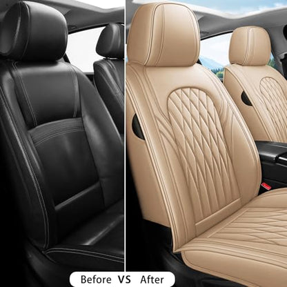 Nappa Faux Leather Car Seat Covers Full Set (Beige / Front Pair)
