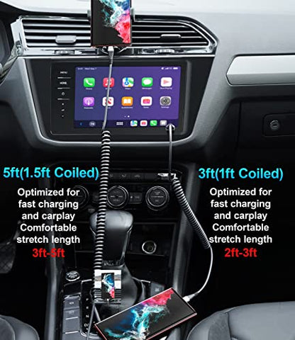 USB Type C Coiled Cable Fast Charging (3FT/5FT / USB A to USB C / Silver)