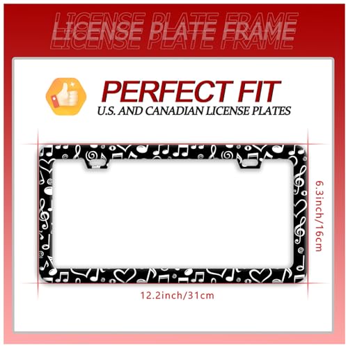 Music Note Stainless Steel License Plate Frame for US Cars Decor (Music Note)