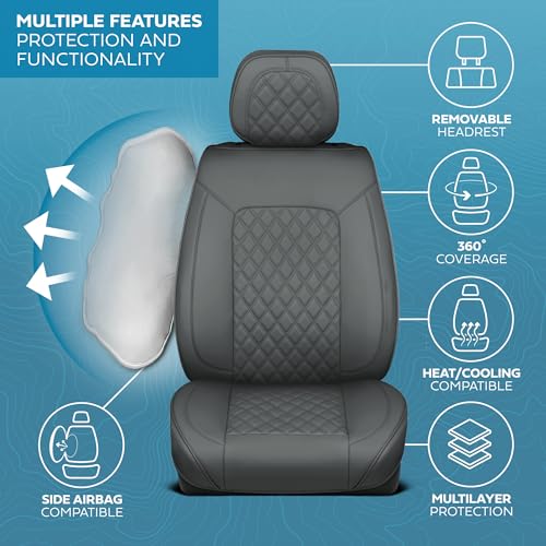 Curated Ashen Napa Leather Seat Covers for Cars & SUVs (Gray (Ashen) – Set / Full Set)