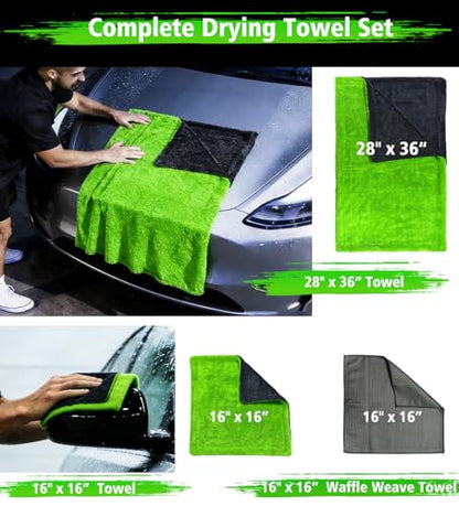 3 Pack Drying Towel Set (Green/Grey / 3 Pack)