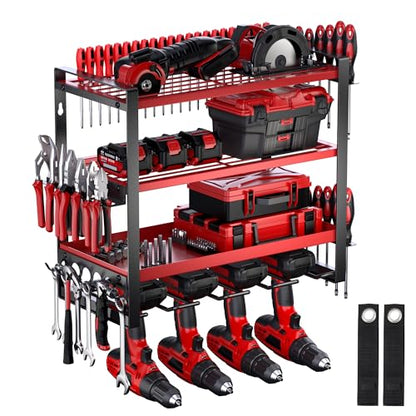 4 Layer Power Tool Organizer Wall Mount (Red)