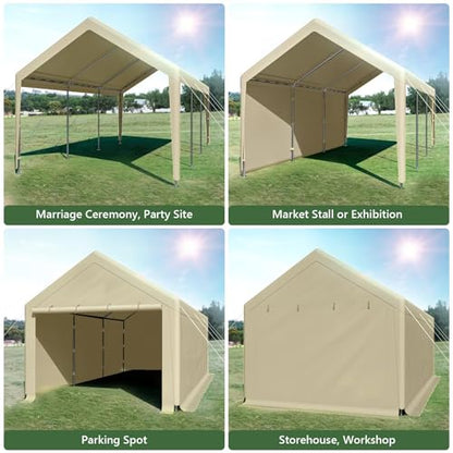 10x20 ft Heavy Duty Carport with Removable Sidewalls (Beige)