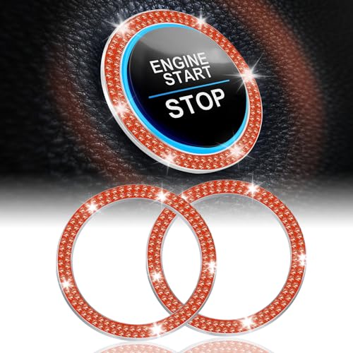 2 PCS Crystal Double Rhinestone Car Engine Start Stop Decoration Ring (Double Redddish Orange)