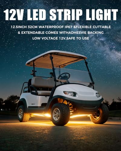 12V Led Light Strip for Car Motorcycle Golf Cart 12.5In Amber 4Pack (Amber Led Strip)