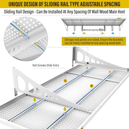 4Pack 1.64x4ft Adjustable Metal Garage Wall Shelving Heavy Duty Garage Storage Shelf Wall Mounted White (1.64x4ft-4Pack / White)