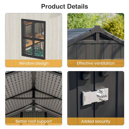 8x6 FT Resin Outdoor Storage Shed with Floor (Beige / 8x6 FT)