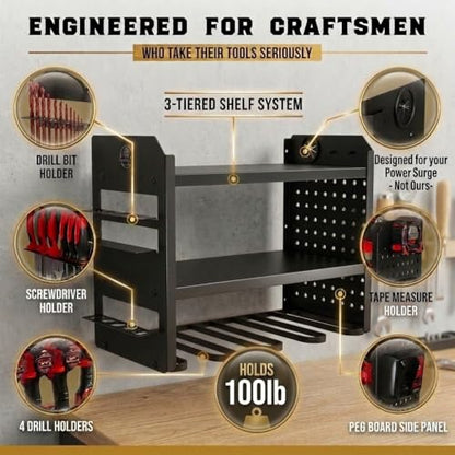 Power Tool Organizer Wall Mount (4 Drill Holder / Black)