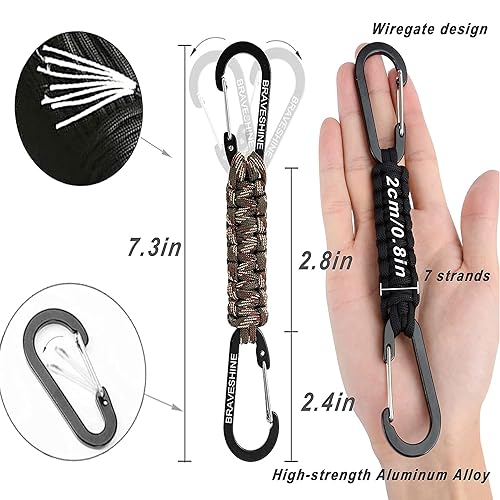 1 Black 1 Camo Paracord Keychain Hook Carabiner Clips (1 Black 1 Camo)