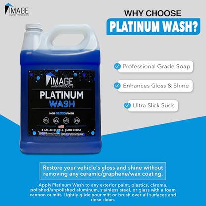 Image Wash (1-Gallon Platinum Wash Car Soap Concentrated pH-Neutral Foam Soap for Foam Cannon & Bucket wipe Safe for Wax Ceramic Coatings High Lubricity Biodegradable Formula with Bubble Gum Scent (128 Fl Oz (Pack of 1))