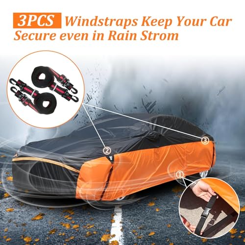 Waterproof Car Cover for Automobiles (Black-Orange / 3XXL：for Sedan(Lenght 191"-200"))