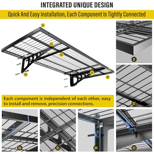 1.64x4ft 4Pack Wire Shelving Unit Heavy Duty Garage Storage Shelves Wall Mounted Black 1120lbs Load Capacity（20 (1.64x4ft-4Pack / Black)