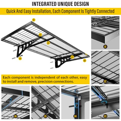 1.64x4ft 4Pack Wire Shelving Unit Heavy Duty Garage Storage Shelves Wall Mounted Black 1120lbs Load Capacity（20 (1.64x4ft-4Pack / Black)