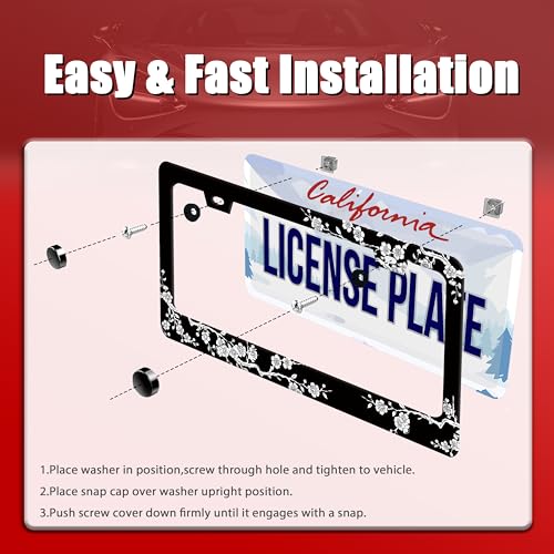 Cherry Blossoms License Plate Frame Beautiful Floral License Plate Frames for Car Decorative Parts Stainless Stee License Plate for Standard Us Canada Funny License Plate Holder 12x6 in for Men Women (Cherry Blossoms)