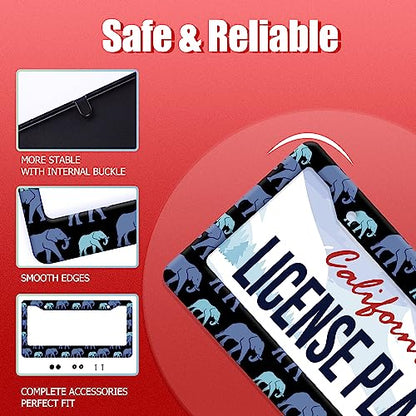 Blue Elephant License Plate Frame Stainless Steel Car Accessory 6.3x12.3In (Elephant)