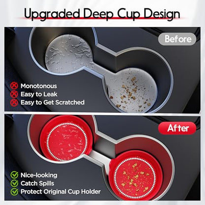 4 Pack Car Cup Holder Coaster Bling Crystal Rhinestone Car Interior (Red / 4 Pack)