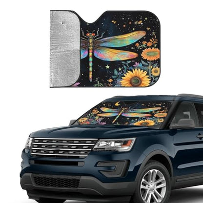 Floral Dragonfly Car Sun Shade Windshield Sunshade Foldable Front Window Shield Cover for Truck SUV (Blue9 / Small)