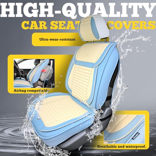 Front Car Seat Covers (White-Light blue / Front)