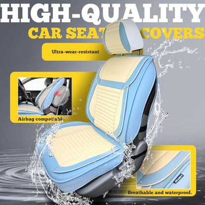 Front Car Seat Covers (White-Light blue / Front)