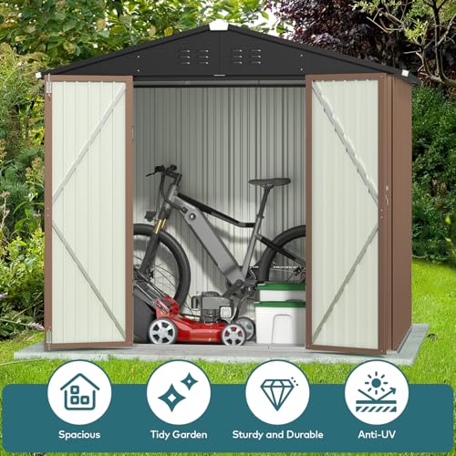 8 x 6 FT Outdoor Storage Shed (Brown / 8' x 6' FT/Peaked-roof)