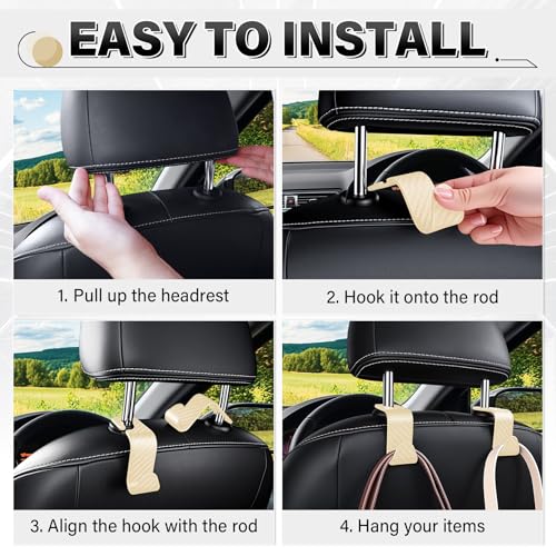 Universal 2 Pack Car Seat Headrest Purse Hook (2pc / Beige Checkered)