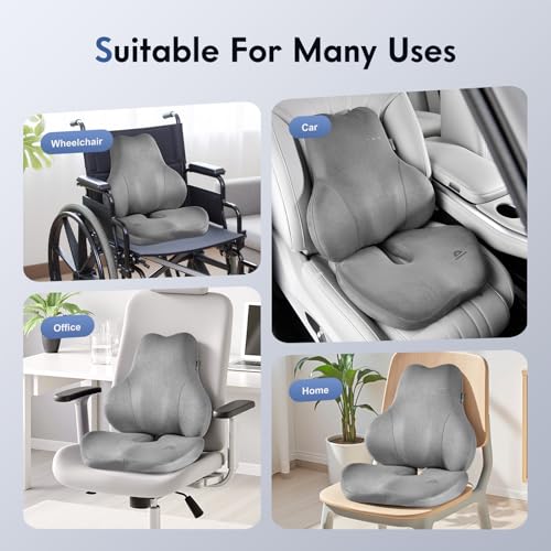 Memory Foam Car Seat Cushion and Lumbar Support Pillow for Car (Gray / 2 Pieces)