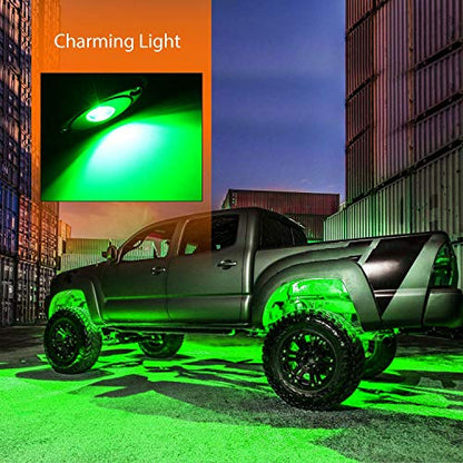 LED Rock Light Pods Waterproof Under Body Wheel Well Light Exterior Interior Lights for Car Truck Pickups ATV UTV SUV Motorcycle Boat (Green / 4Pcs Pods)